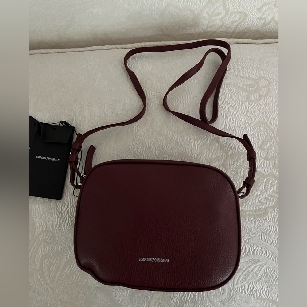Emporio Armani Burgundy Leather Crossbody Bag - Made in Italy-NWT